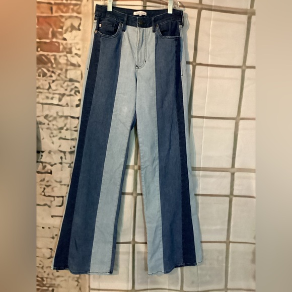 Dear John Denim - Dear John Two-Tone Patchwork Retro Wide Flare Leg Denim Jeans
